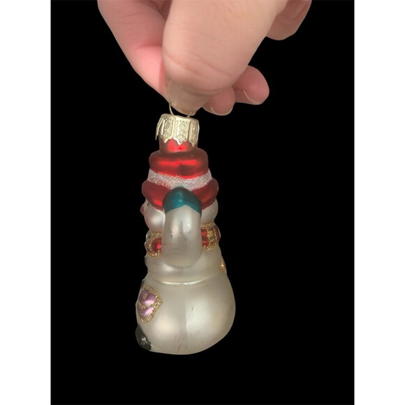 Vintage Christmas Ornament SNOWMAN Mercury Glass 3 1/2" Red Cap - Picture 3 of 4